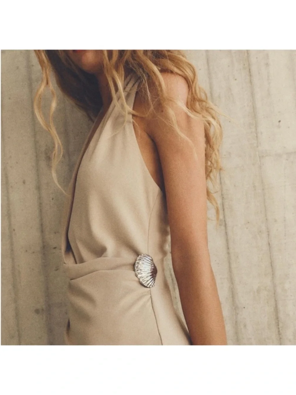 Zara Cream Halter Draped Maxi Dress with Side Brooch - Picture 3 of 11